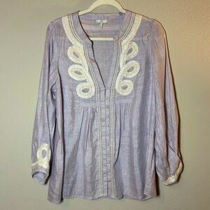 Joie 100% Silk Cottage Core Blouse Periwinkle Size Large embroidered Boho Chic